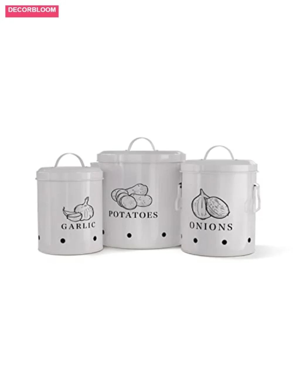 Rustic Farmhouse Metal Canisters with Ventilation Holes, 5L 2L 1L Set,
